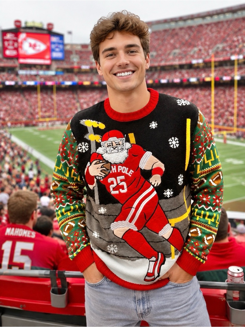 Classic Tacky Ugly Christmas Sweater Santa Football Unisex Sz S Party Favorite